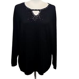 89TH & Madison Womens Plus Size Black w/Rhinestones Lightweight Sweater Size 2X